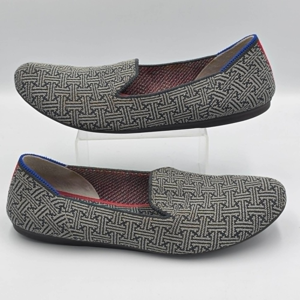 Rothy's Charcoal Gray Grid Round Casual Classic Slip-On Ballet Flats Size 8
